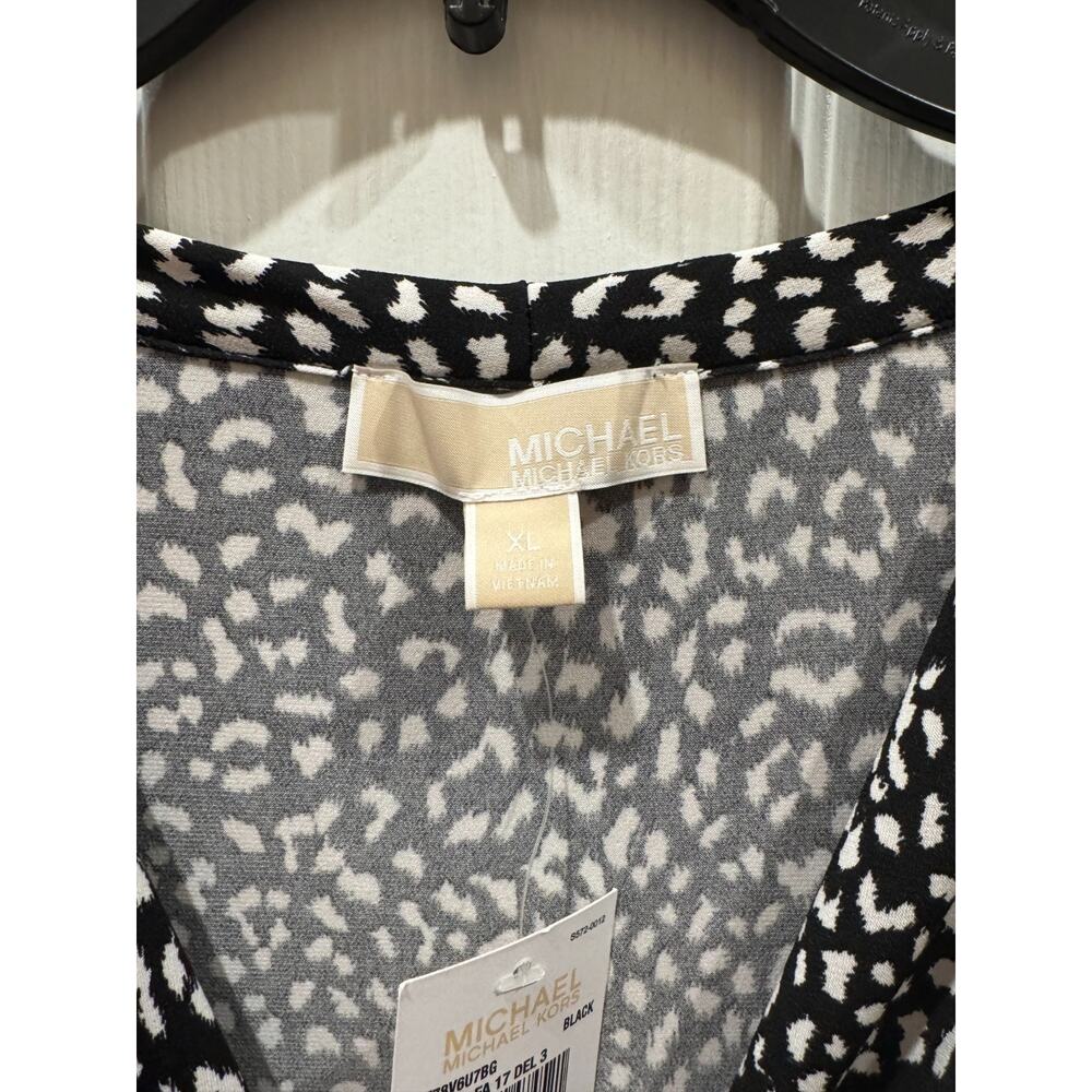 NWT Michael Kors Dress Black Wrap Tie Black White Spots Short Sleeve Womens XL - Picture 3 of 5